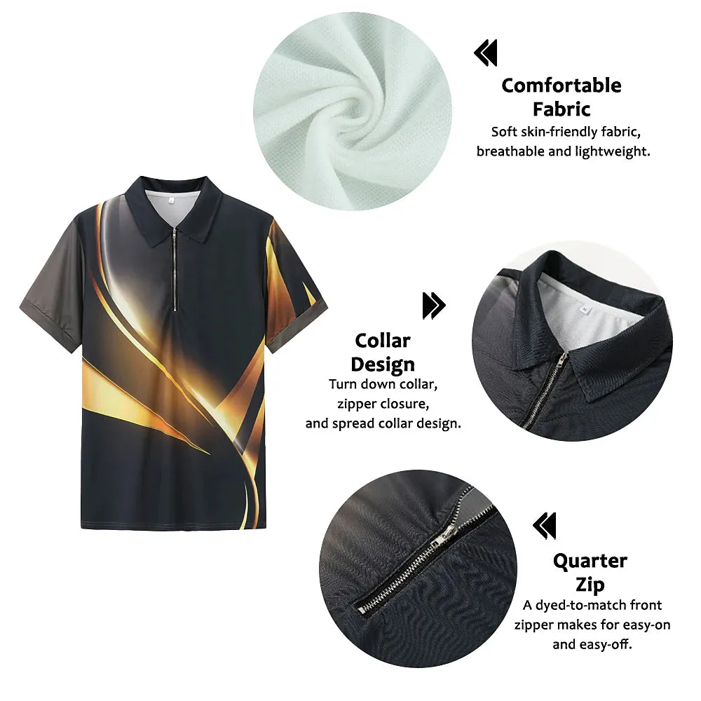 3D Print Men's Polo Shirt with Geometric Graphic Print in Black, Pink, Blue, and Green