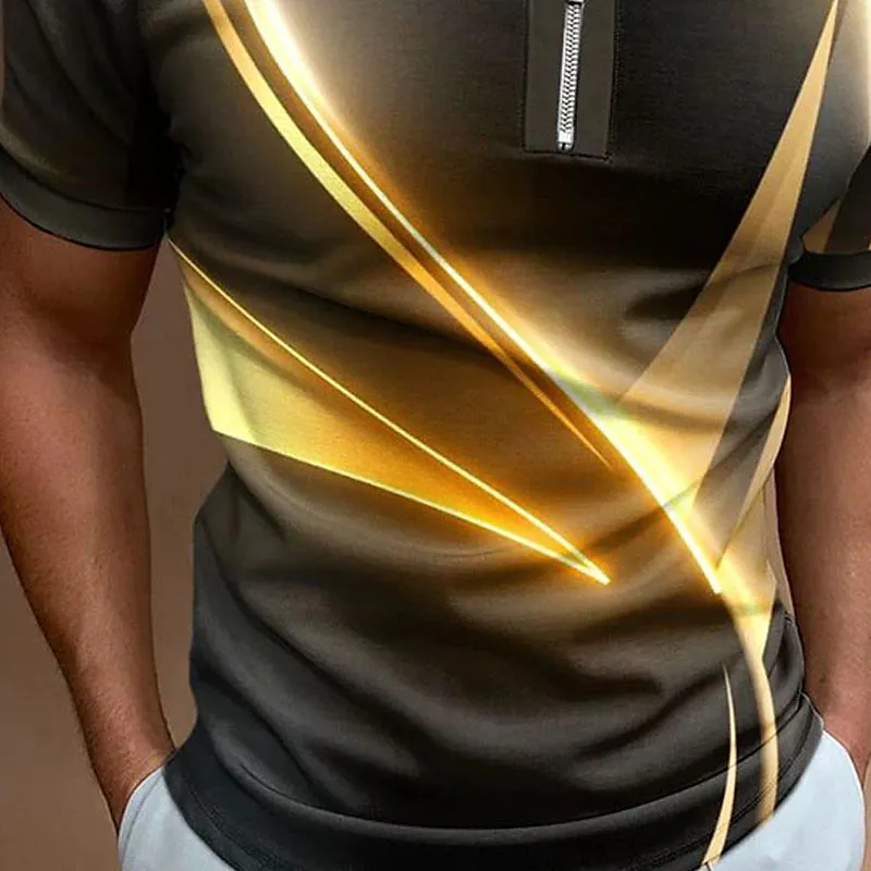 3D Print Men's Polo Shirt with Geometric Graphic Print in Black, Pink, Blue, and Green