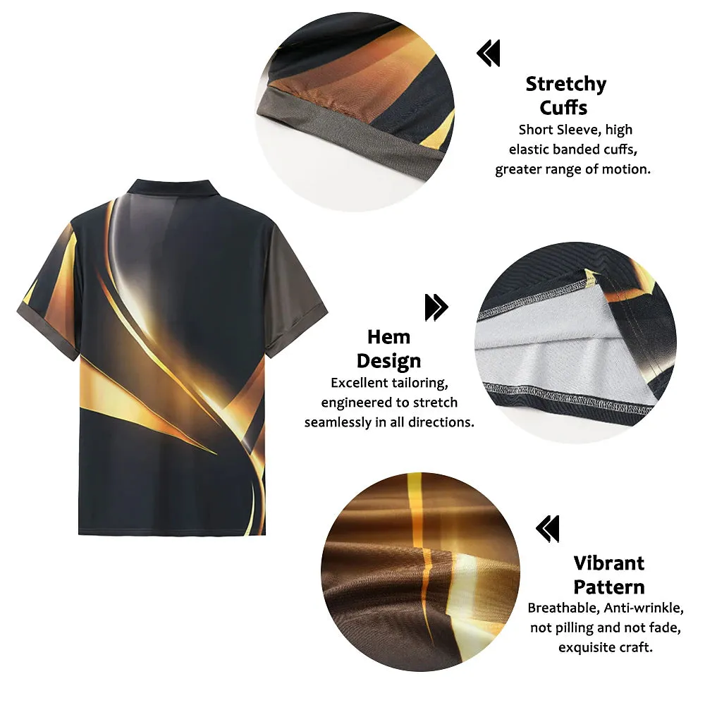 3D Print Men's Polo Shirt with Geometric Graphic Print in Black, Pink, Blue, and Green