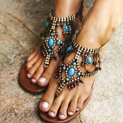 Bohemia Rhinestone Glitter  Beads Flat Sandals