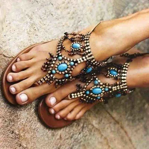 Bohemia Rhinestone Glitter  Beads Flat Sandals
