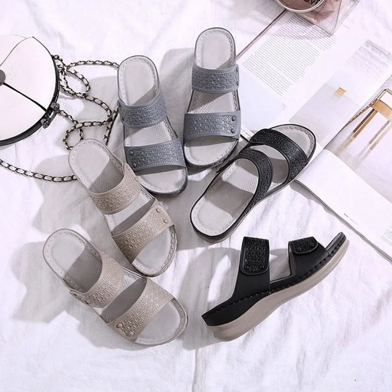 Cuzcare Leisure Sandals Women Cushioned EVA Sole Breathable Vintage Slides Basic Summer