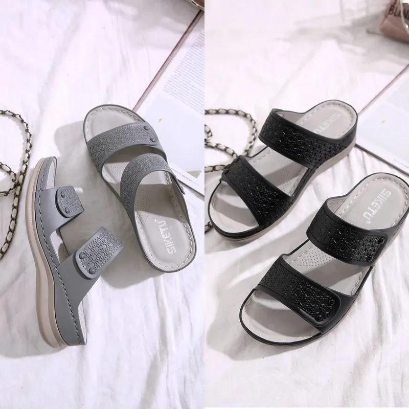 Cuzcare Leisure Sandals Women Cushioned EVA Sole Breathable Vintage Slides Basic Summer