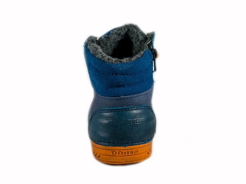 D.D. Step little kid shoes/winter boots with faux fur insulation blue with neon orange size US 8.5-12