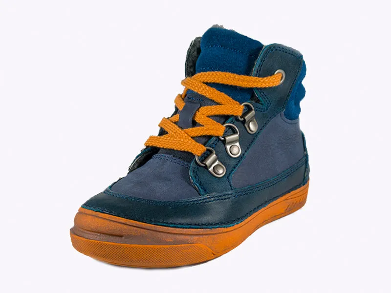 D.D. Step little kid shoes/winter boots with faux fur insulation blue with neon orange size US 8.5-12