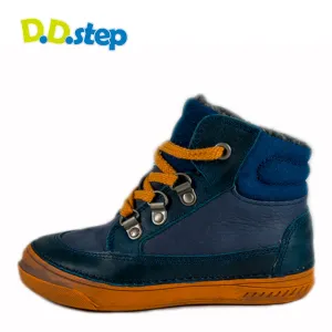D.D. Step little kid shoes/winter boots with faux fur insulation blue with neon orange size US 8.5-12
