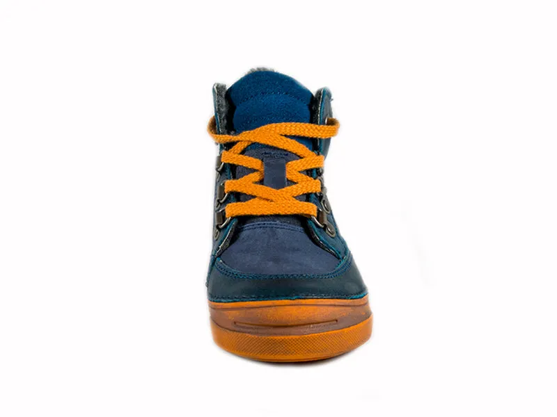 D.D. Step little kid shoes/winter boots with faux fur insulation blue with neon orange size US 8.5-12