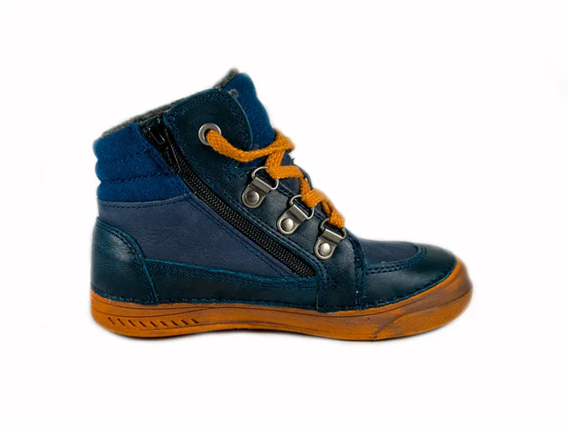 D.D. Step little kid shoes/winter boots with faux fur insulation blue with neon orange size US 8.5-12