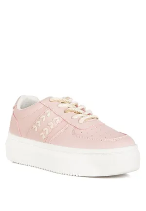 Faux Leather Cross Stitch Detail Sneakers