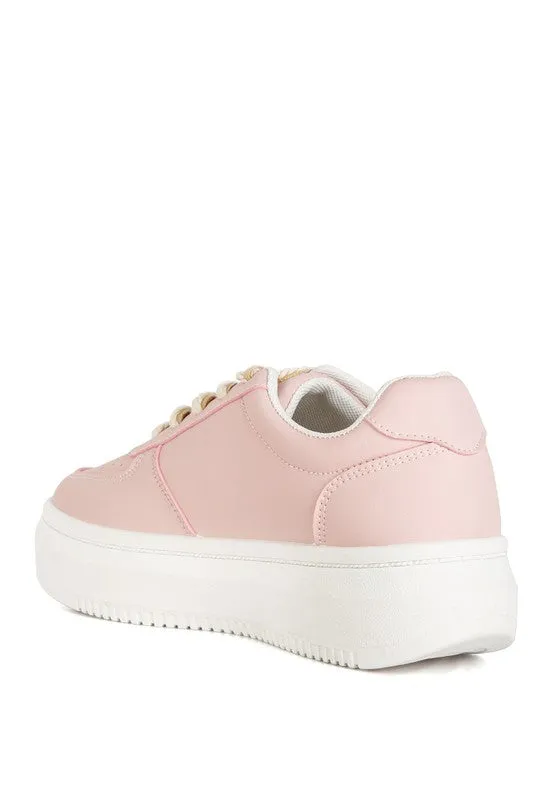 Faux Leather Cross Stitch Detail Sneakers