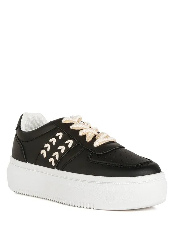 Faux Leather Cross Stitch Detail Sneakers