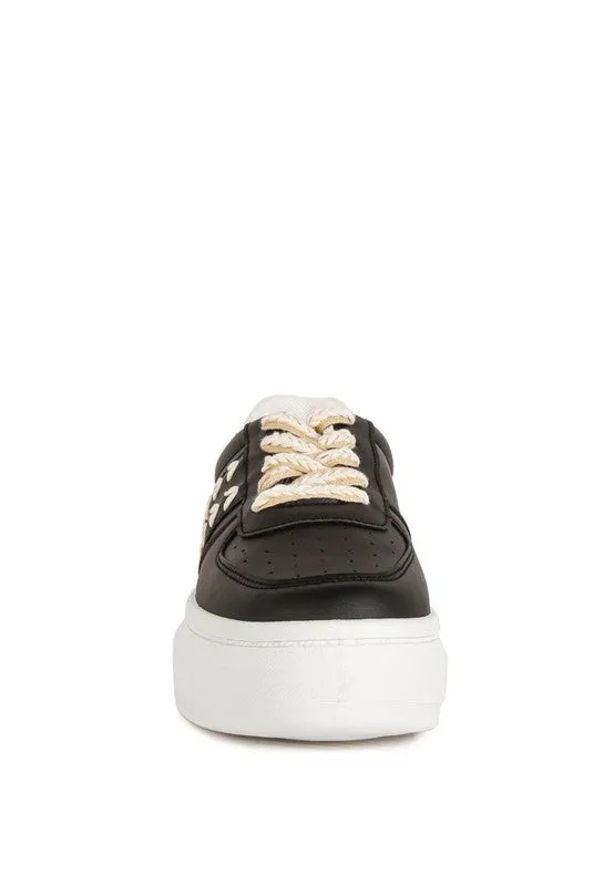 Faux Leather Cross Stitch Detail Sneakers