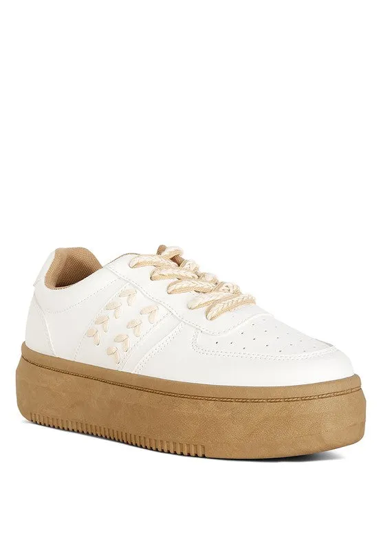 Faux Leather Cross Stitch Detail Sneakers