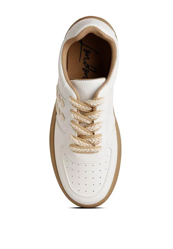 Faux Leather Cross Stitch Detail Sneakers