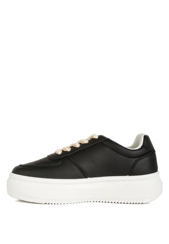 Faux Leather Cross Stitch Detail Sneakers