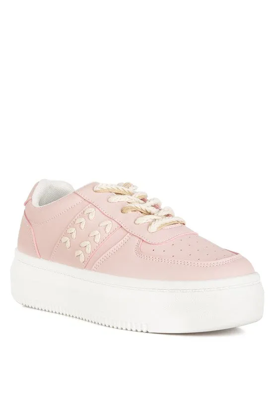 Faux Leather Cross Stitch Detail Sneakers