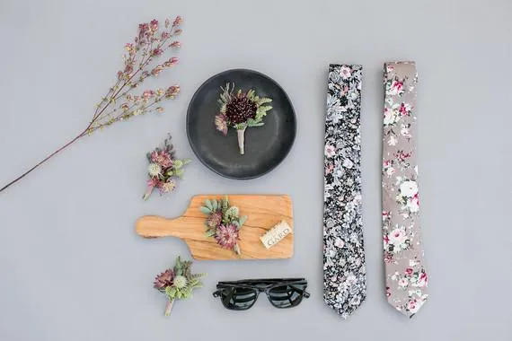 Gray Floral Tie 2.36" SANDY - MYTIESHOP