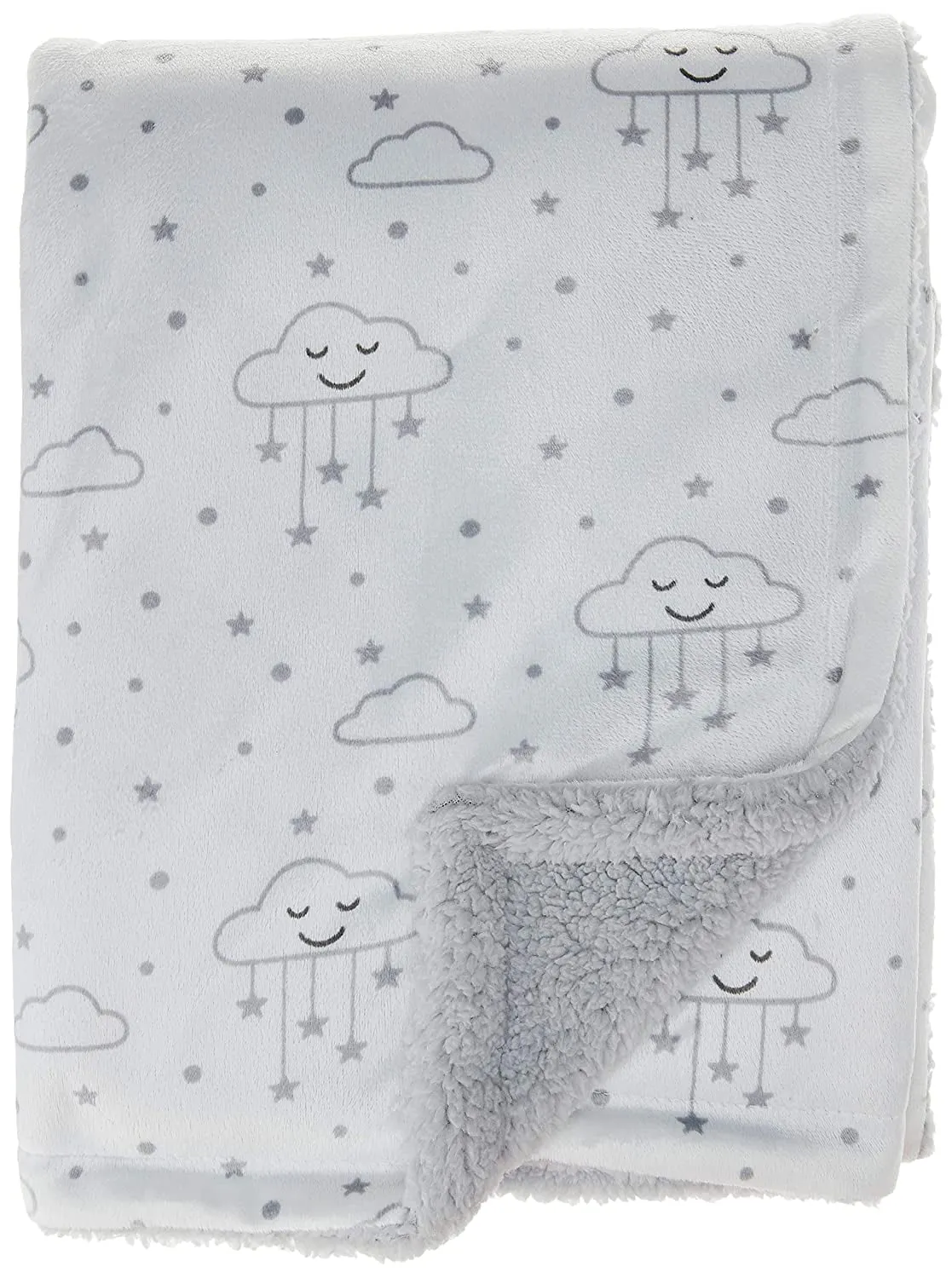Hudson Baby Infant Plush Blanket with Faux Shearling Back, Gray Clouds, One Size