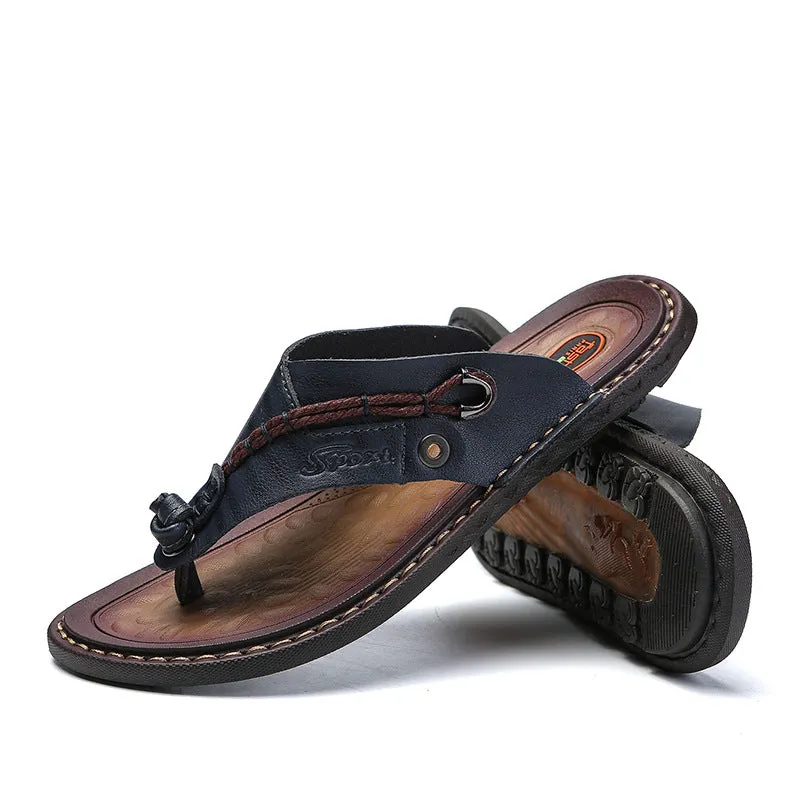 Men's Slippers Leather Flip-flops Beach Shoes
