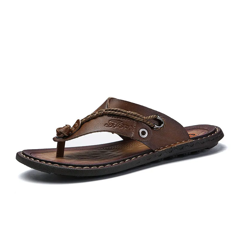 Men's Slippers Leather Flip-flops Beach Shoes
