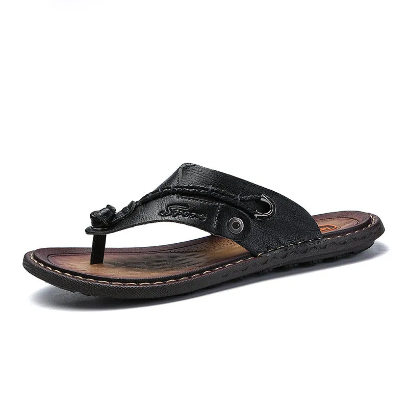 Men's Slippers Leather Flip-flops Beach Shoes