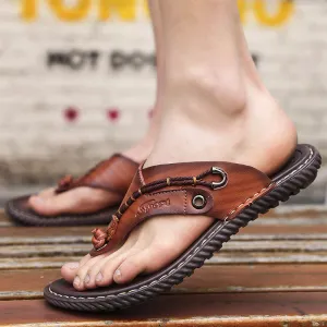 Men's Slippers Leather Flip-flops Beach Shoes