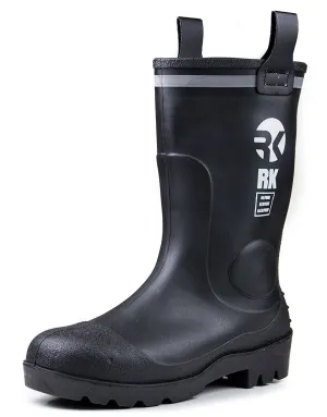 RK Mens Waterproof Rubber Sole Rain Boots - Black