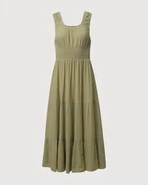 Scooped Ruffle Midi Dress