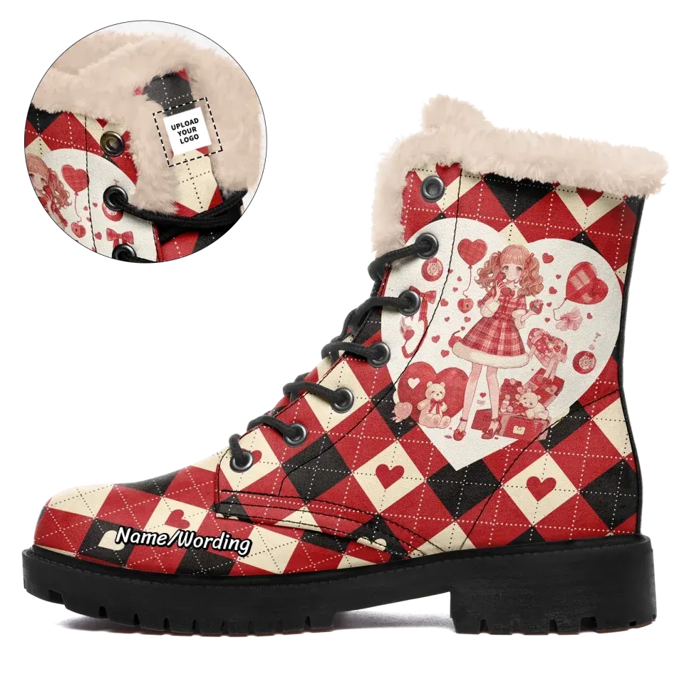 Unique Gift,Personalized Fur Lining Boots, Custom Warm Winter Boots, Best Gift for Valentine's Day