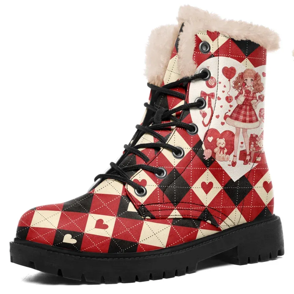 Unique Gift,Personalized Fur Lining Boots, Custom Warm Winter Boots, Best Gift for Valentine's Day