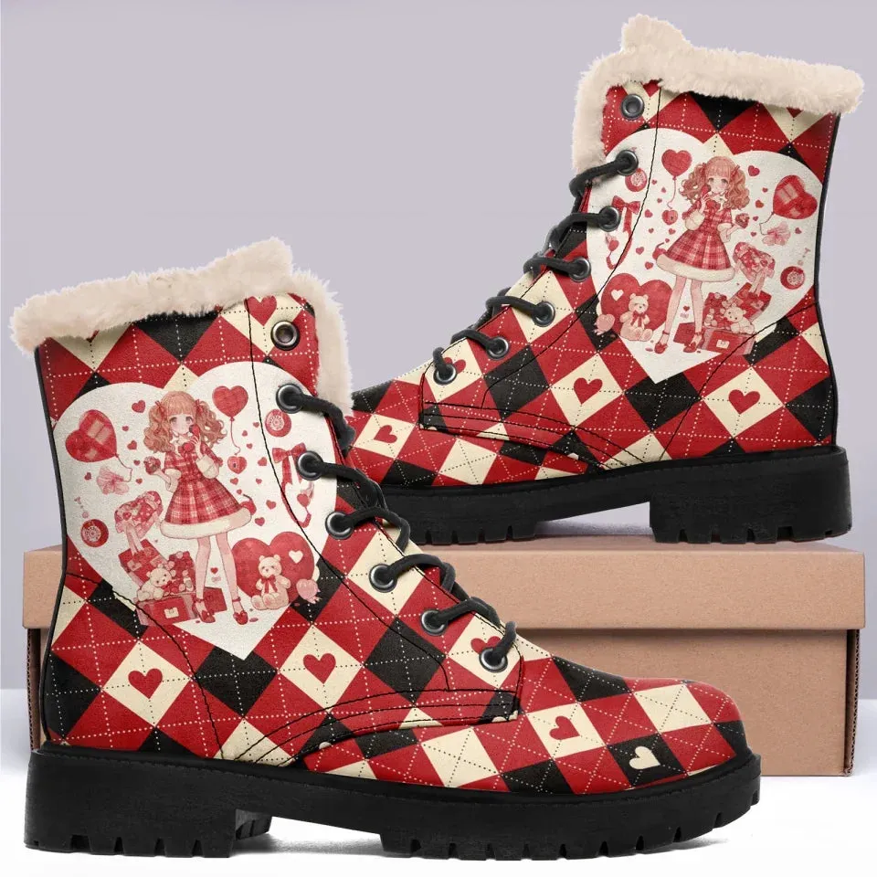 Unique Gift,Personalized Fur Lining Boots, Custom Warm Winter Boots, Best Gift for Valentine's Day