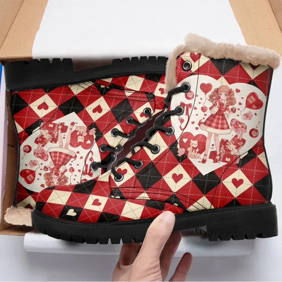 Unique Gift,Personalized Fur Lining Boots, Custom Warm Winter Boots, Best Gift for Valentine's Day