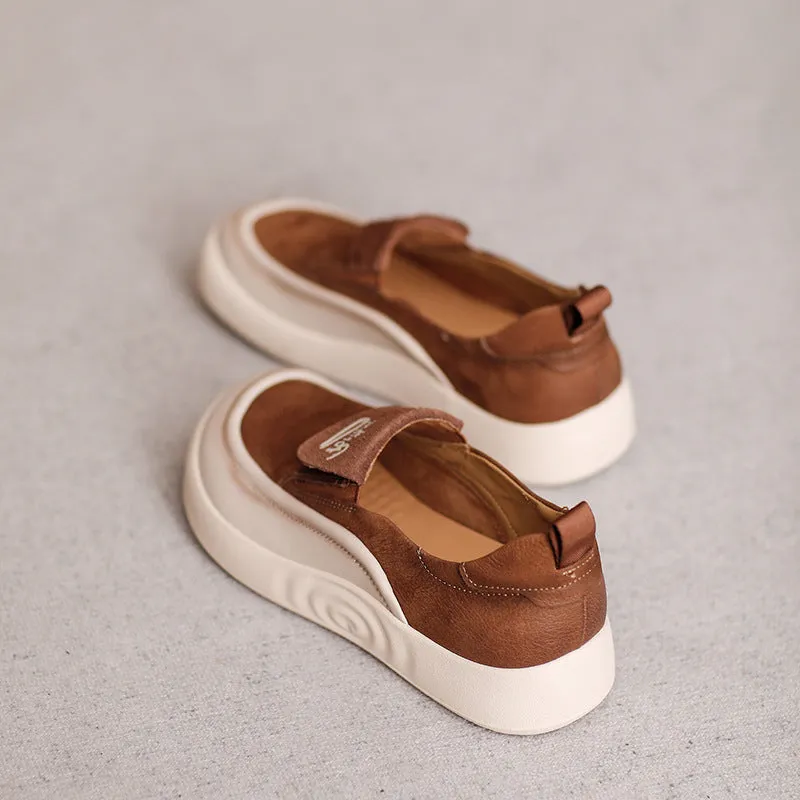 Women Casual Stylish Square Toe Suede Leather Shoes Slip-Ons