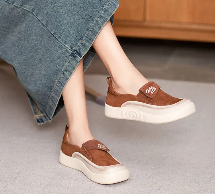 Women Casual Stylish Square Toe Suede Leather Shoes Slip-Ons