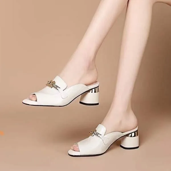 Women's Chunky Heel Peep Toe Mules 34283082C