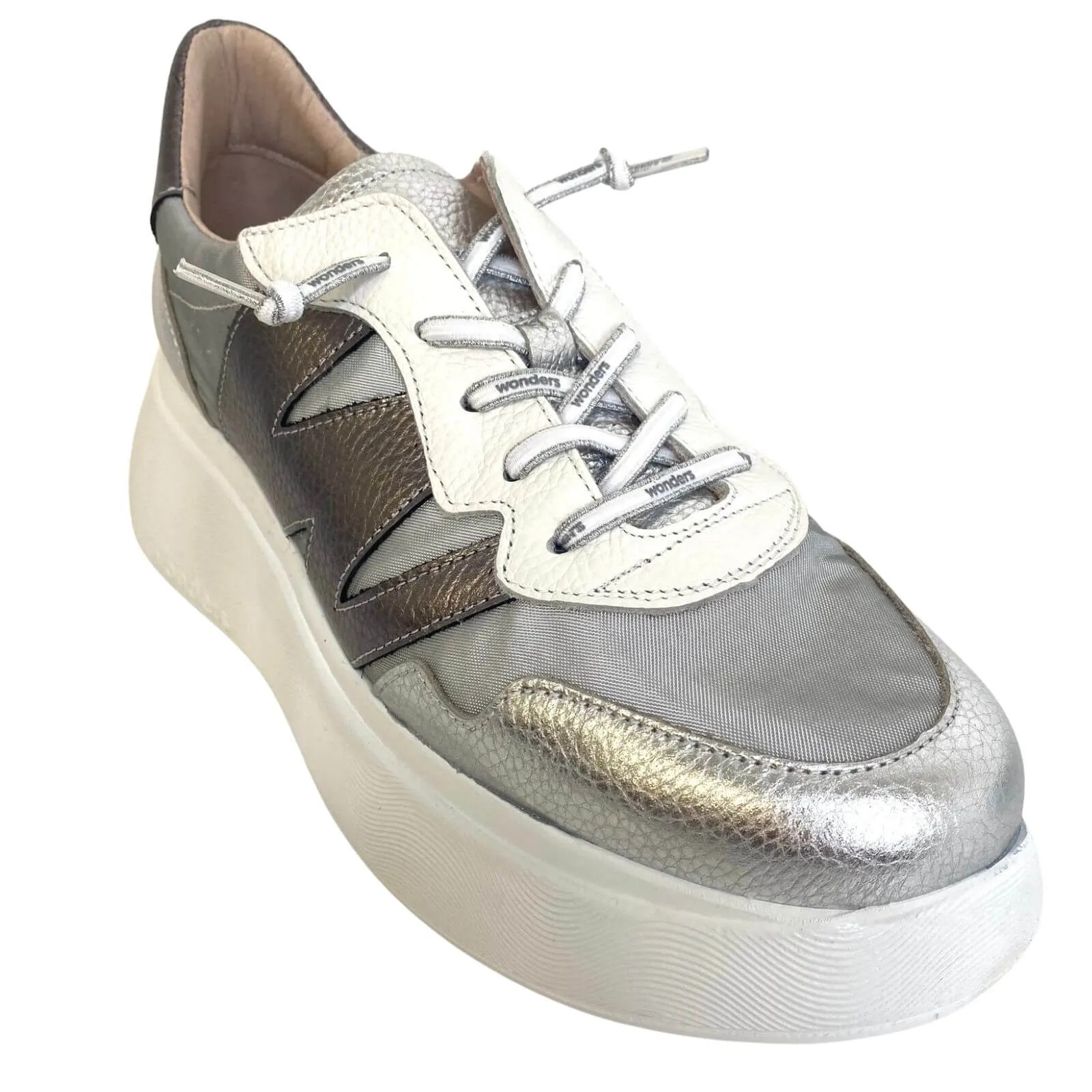 Wonders Two Tone Grey & Silver Leather Sneakers